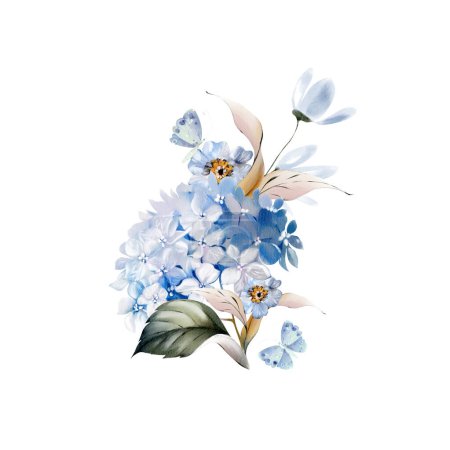 Photo for Watercolor wedding bouquet with blue flowers and leaves.  Illustration - Royalty Free Image