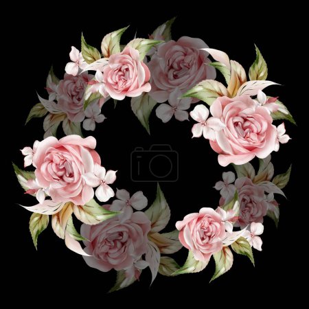 Foto de Corona de boda de acuarela con rosas, hojas. Ilustración - Imagen libre de derechos