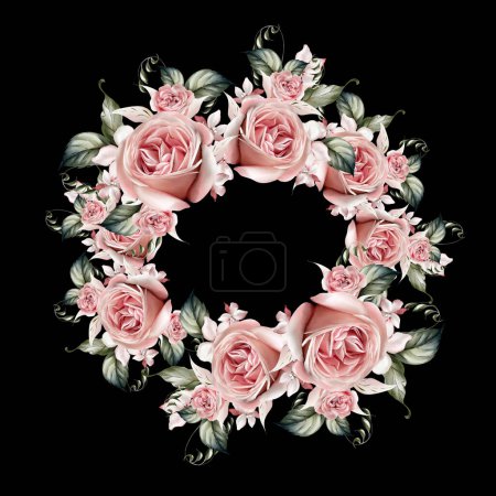 Photo for Watercolor wedding wreath with  roses, leaves. Illustration - Royalty Free Image