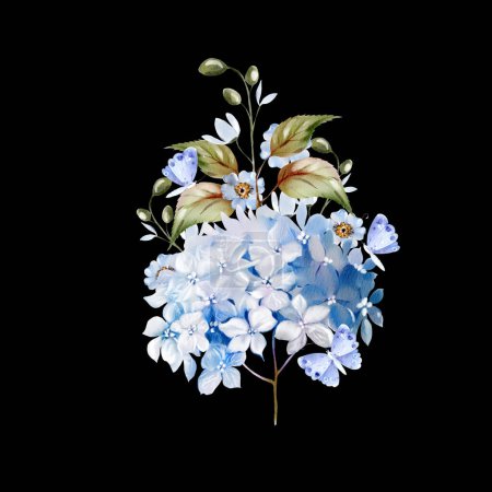 Téléchargez les photos : Bouquet de mariage aquarelle avec, hortensia et feuilles. Illustration - en image libre de droit