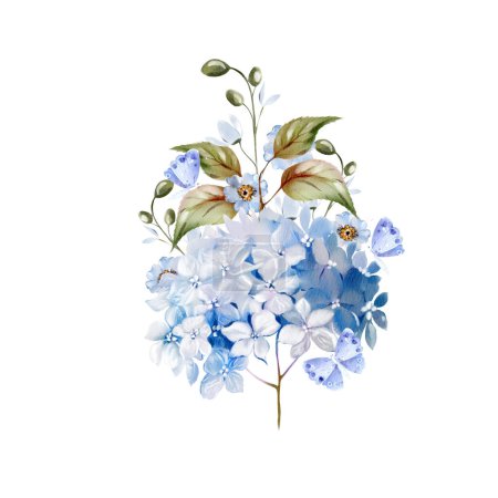 Photo for Watercolor wedding bouquet with, hydrangea and leaves. Illustration - Royalty Free Image