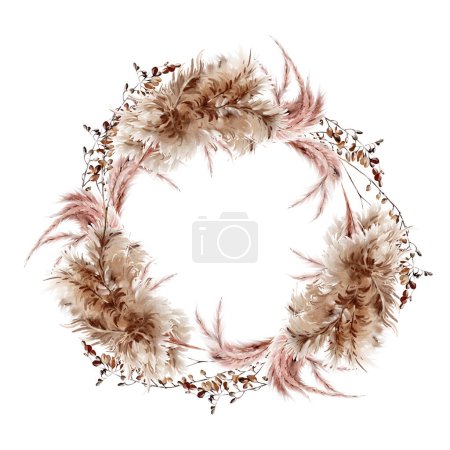 Photo for Watercolor wreath with pampass and herbs. Illustration - Royalty Free Image