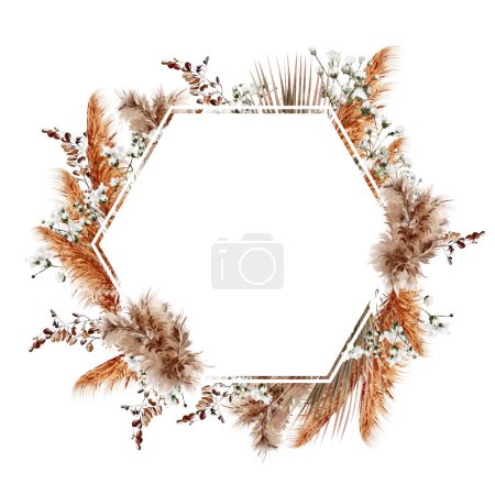 Corona de acuarela con pampass y hierbas. Ilustración