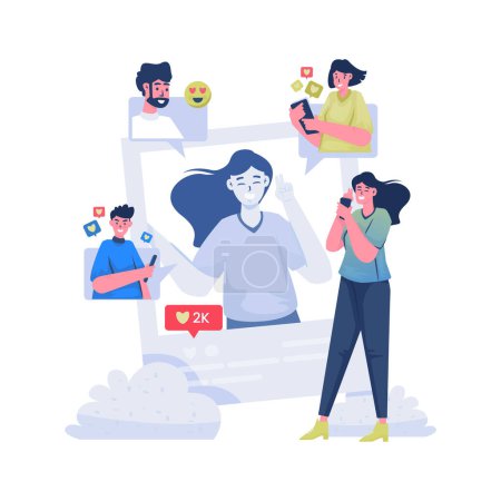 Illustration for Woman selfie trending and likes on social media post vector illustration - Royalty Free Image