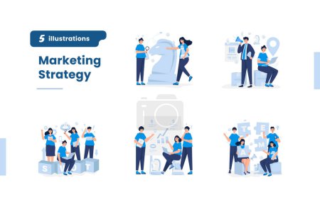 Ilustración de Marketing team strategy illustration collection set - Imagen libre de derechos