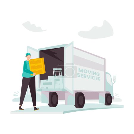 Illustration for House moving service relocation agent vector illustration - Royalty Free Image