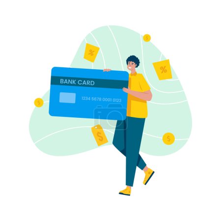 Téléchargez les illustrations : Shopping paie par carte bancaire illustration vectorielle - en licence libre de droit