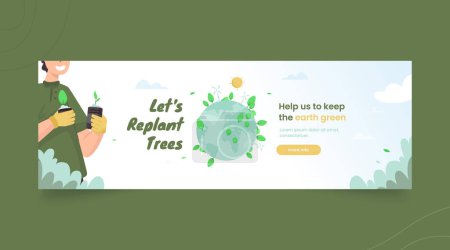 Go green with replant trees campaign on banner design