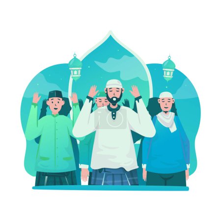 Illustration for Congregational Eid prayer flat illustration - Royalty Free Image