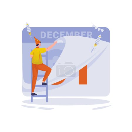 Ilustración de Cambio a la siguiente fecha en el calendario que da la bienvenida a la ilustración vectorial del nuevo año - Imagen libre de derechos