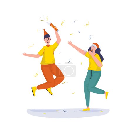 Ilustración de Feliz pareja bailando año nuevo fiesta ilustración - Imagen libre de derechos