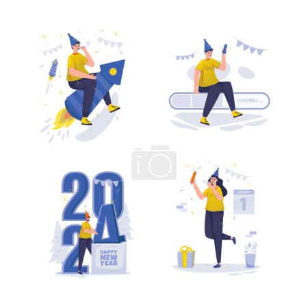 Ilustración de Feliz año nuevo 2024 fiesta celebración ilustración conjunto - Imagen libre de derechos