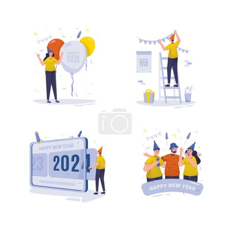 Ilustración de Año nuevo 2024 fiesta celebración preparación ilustración conjunto - Imagen libre de derechos