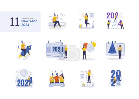 Ilustración de Feliz año nuevo 2024 fiesta celebración ilustración conjunto - Imagen libre de derechos