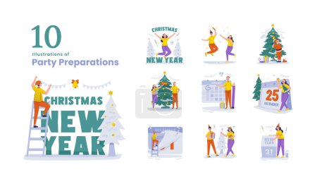 Ilustración de Año nuevo y Navidad fiesta preparativos colección ilustración conjunto - Imagen libre de derechos