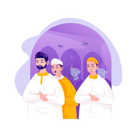 Illustration for Muslims praying in congregation at the mosque flat illustration - Royalty Free Image