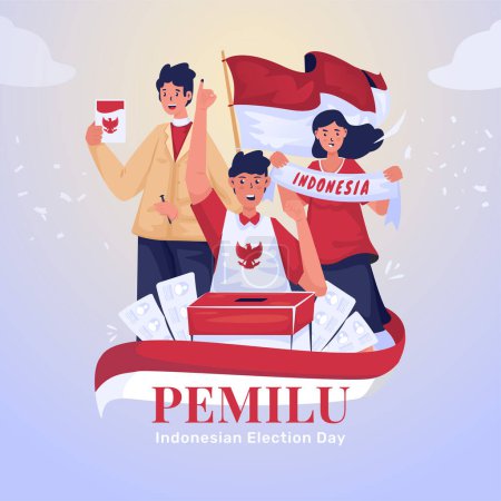 Téléchargez les illustrations : Jour du scrutin indonésien ou appelé pemilu plat illustration salutations - en licence libre de droit
