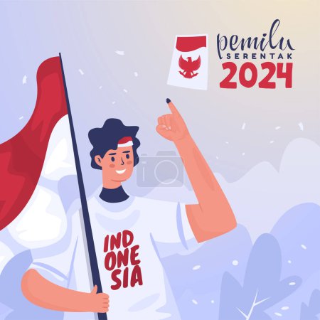 Ilustración de La joven generación de Indonesia celebra el día de las elecciones ilustración saludos - Imagen libre de derechos