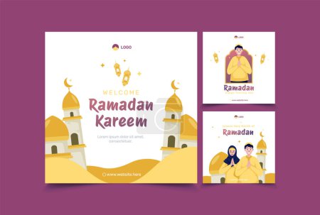 Welcome ramadan illustration set for social media greeting post