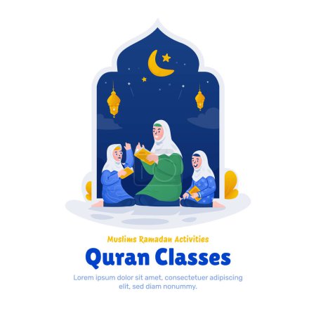 Islamic Ramadan activities with Quran classes illustration