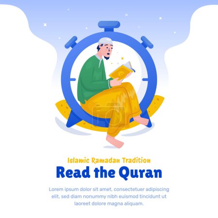 A Muslim take a time to read Quran illustration