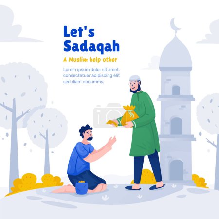 A Muslim help other by giving Sadaqah or donation illustration