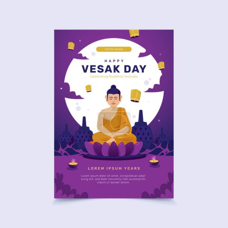 Happy Vesak day on vertical poster template