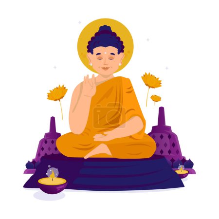 Ein Mönch schweigend in Meditation, Buddha-Anbetung, Vektorillustration