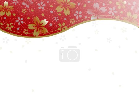 Gold and silver lacquer work of cherry blossoms on red background, copy space available