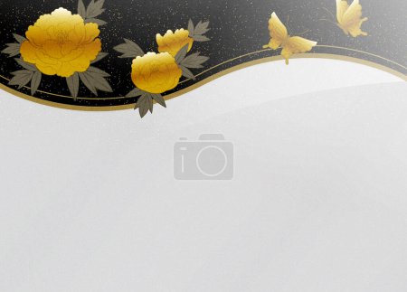 Photo for Gold and silver lacquer work of peony flowers on black background, copy space available - Royalty Free Image