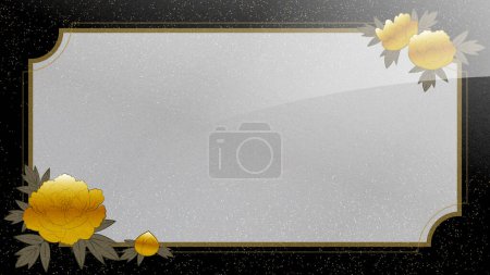 Photo for Gold and silver lacquer work of peony flowers on black background, copy space available - Royalty Free Image