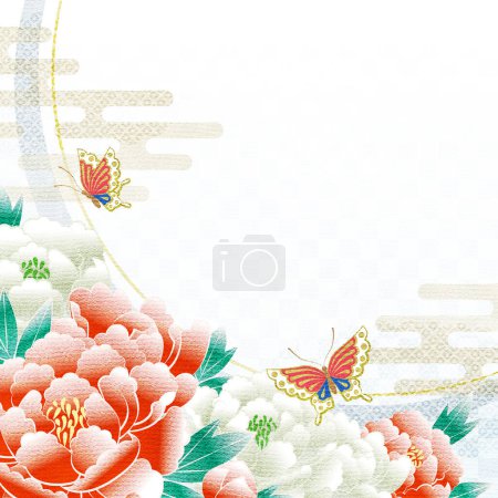 Foto de Peony flowers of tradtional japanese kimono pattern, Yuzen style, copy space available - Imagen libre de derechos