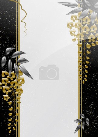 Photo for Wisteria flowers lacquer style illustration on black background, copy space available - Royalty Free Image