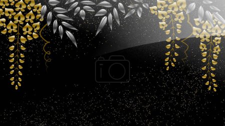 Photo for Wisteria flowers lacquer style illustration on black background, copy space available - Royalty Free Image