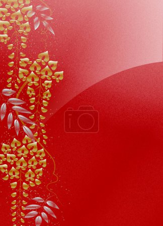 Photo for Wisteria flowers lacquer style illustration on red background, copy space available - Royalty Free Image