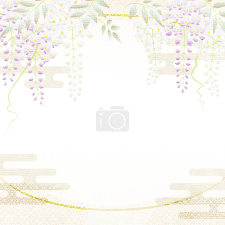 Wisteria flowers of tradtional japanese kimono pattern, Yuzen style, copy space available