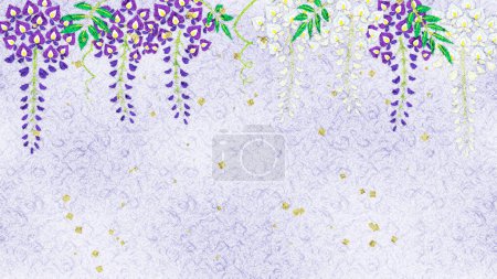 Photo for Wisteria flowers of japanese paper chigiri-e style illustration, copy space available - Royalty Free Image