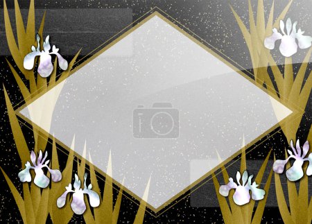 Photo for Iris flowers lacquer style illustration on black background, copy space available - Royalty Free Image
