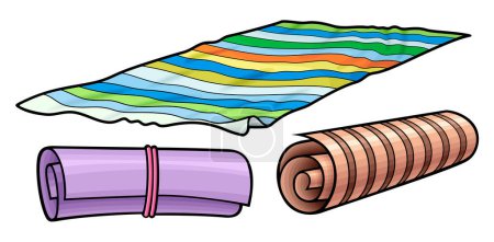 Cartoon set of cute doodle beach mats and rugs. Vector funny illustration. Isolated on white background