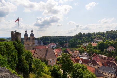 Panorama view with pilgrimage site Basilica minor in Goessweinstein and townscape in Franconian Switzerland, Bavaria, Germany