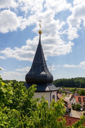 Tower of church St. Erhard in village Wichsenstein in Franconian Switzerland, Bavaria, Germany