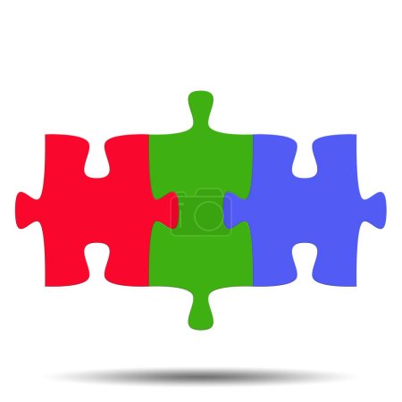 Photo for Three puzzle pieces joined together against a white background - Royalty Free Image