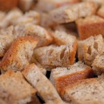 Toasted bread cubes in a closeup