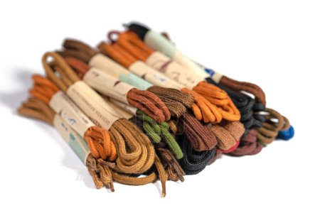 Photo for Lots of different colorful shoelaces against a white background - Royalty Free Image