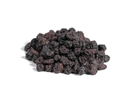 Dried blueberries against a white background