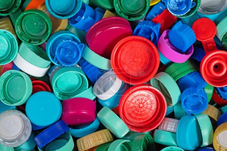 Photo for Various screw caps and caps made of plastic for recycling - Royalty Free Image