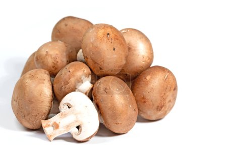 Brown cultivated mushrooms in a close-up