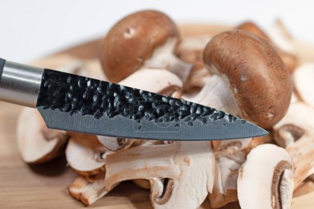 Brown cultivated mushrooms in a close-up