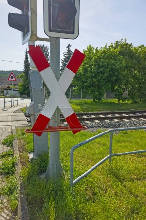 Railroad crossing with St. Andrew's cross