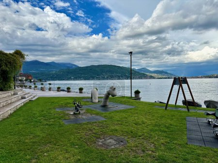 Lakeside Playground in Baveno, Italy, Featuring Maggi the Pink Granite Snake and Stunning Views of Lake Maggiore